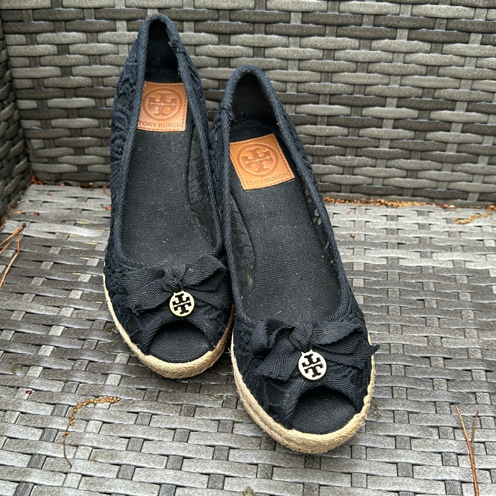 Tory Burch Jackie Espadrille Wedges - Black
